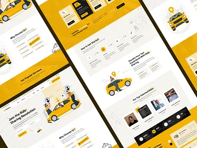 RideNexa | Taxi Service Website 🚕 branding car car reserve design illustration landingpage minimal rental ride sharing riding taxi typography ui ui ux uiux ux web website website design yellow