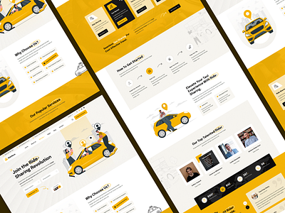 RideNexa | Taxi Service Website 🚕 branding car car reserve design illustration landingpage minimal rental ride sharing riding taxi typography ui ui ux uiux ux web website website design yellow