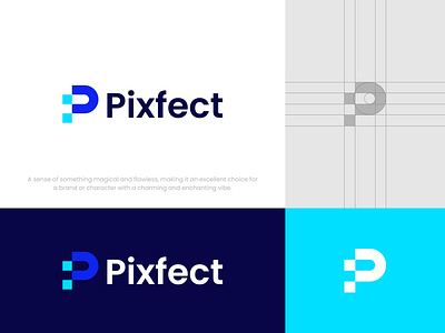 P letter mark logo | Pixfect logo design 3d animation brand guideline branding creative logo letter mark logo logo design logotype minimal minimalist logo modern logo p letter mark p logo p logo mark pixel logo pixfect logo simple logo vector