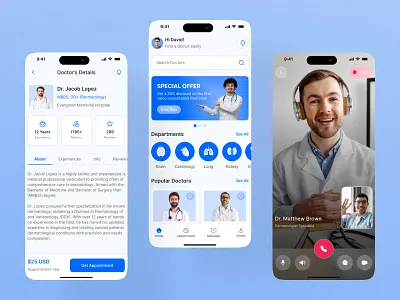 Doctor Appointment Booking & Consulting App Ui Design blue blue ui clinic app doctor app doctor application doctor appointment app doctor booking app doctor consulting app doctor consulting app ui healthcare app hospital medical app medical health app minimal ui online doctor appointment patient app treatment ui ui design