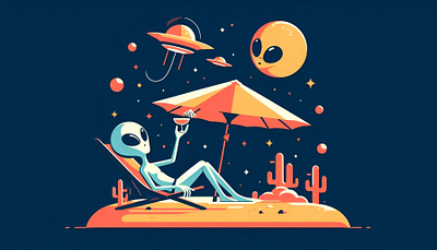 Alien’s first summer vacation on Earth 👽🏖️ alien animation blue cocktail dribbbleweeklywarmup graphic design orange ship sun vacation yellow