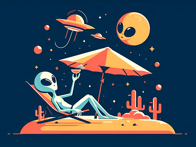 Alien’s first summer vacation on Earth 👽🏖️ alien animation blue cocktail dribbbleweeklywarmup graphic design orange ship sun vacation yellow