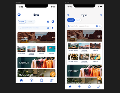 "Before and after of a homepage that i tried to changed a bit" figma redesign travel app ui