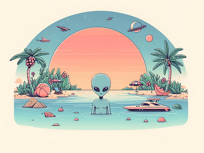 Alien’s first summer vacation on Earth 2 👽🏖️ alien animation dribbbleweeklywarmup graphic design holidays light blue orange palm sea ship summer sun vacation water yacht yellow