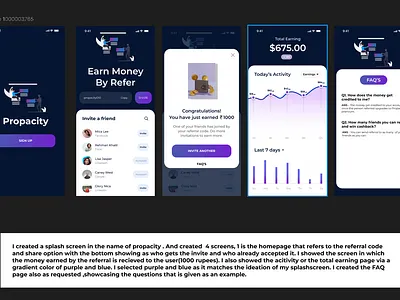 A referral to earn flow of a app in short. design figma flow ui
