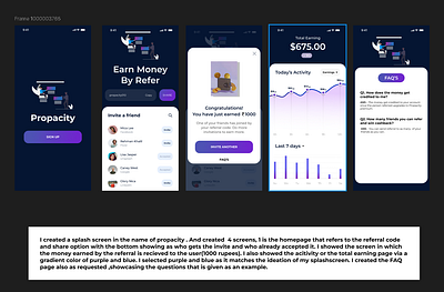 A referral to earn flow of a app in short. design figma flow ui