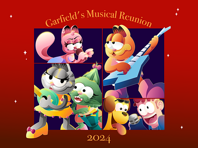 Garfield's Music Reunion - Character Illustration art character design character fisheye garfield graphic design illustration music illustration rora sisters vintage