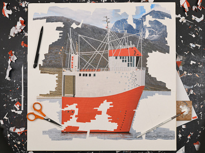 The Intrepid, process boat boats collage dribbble illustration studio