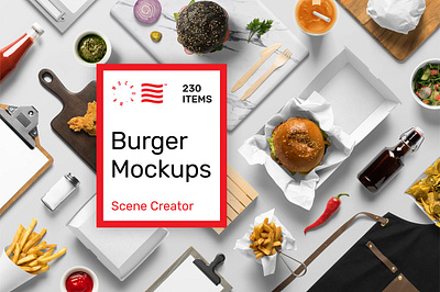 Burger Mockups - Scene Creator brand bundle burger mockups scene creator creator identity kit logo logotype pack portfolio presentation print scene stationery
