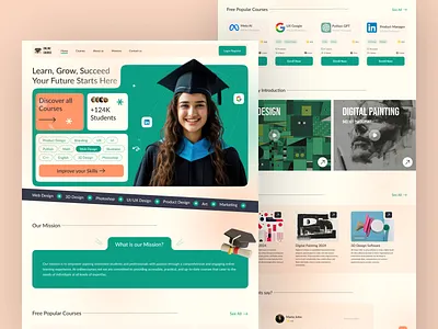 Online Courses Website UI/UX Design Landing Page ai clean design course education platform figma interface landing page learning online course online course website online study platform product design saas study udemy ui uiux university ux