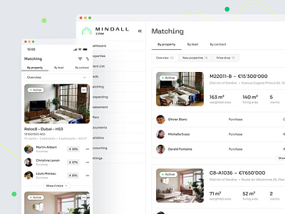 Matching | Mindall CRM apartment automation client comment contact crm design digital favourite flat lead management match preferences property proptech real estate sale ui ux