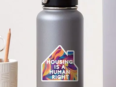 "Housing Is A Human Right" sticker design graphic artistry graphic design illustration print on demand sold products sticker typography web