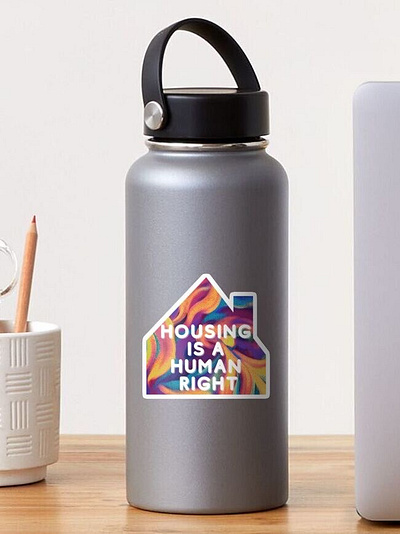 "Housing Is A Human Right" sticker design graphic artistry graphic design illustration print on demand sold products sticker typography web