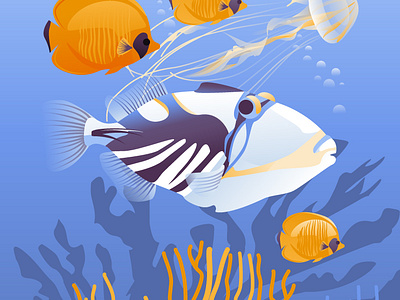 Residents of the coral reef animal aquarium art coral diving ecology exotic fauna fish illustration life marine nature poster reef scuba underwater vacation vector art wildlife