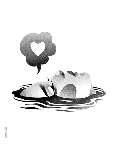 miss love black and white comics design digital face girl heart illustration jennypoart love procreate stippling tattoo water woman