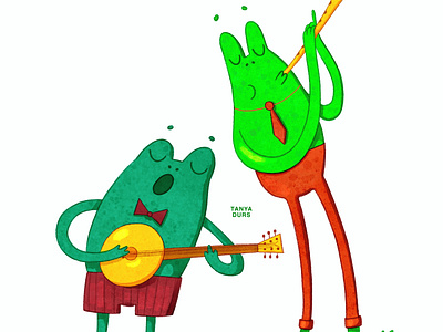 Frog musicians. Children book illustration. animalcharacters animalillustration bookillustration characterdesign childrenbook childrenbookillustration childrenillustration cuteanimals digitalart frogcharacter frogillustration illustration jungle kidlit kidlitart musicianillustration musicillustration picturebook picturebookart