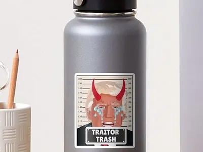 "Traitor Trash" sticker design graphic art graphic artistry graphic design humorous designs illustration print on demand satire sold products typography