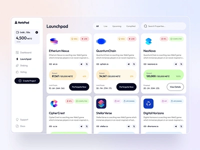 Web3 Launchpad | Product Design admin panel app blockchain crypto cryptocurrency dashboard defi desktop interface launchpad platform product product design ui design user interface ux uxui uxui design web app web3