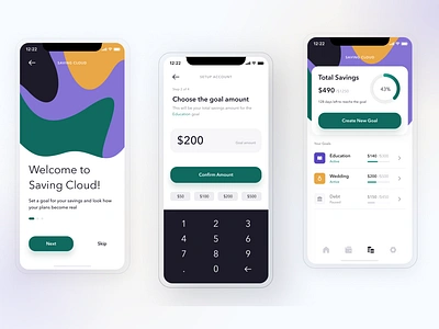 Saving Cloud app banking finance fintech mobile onboarding saving ui
