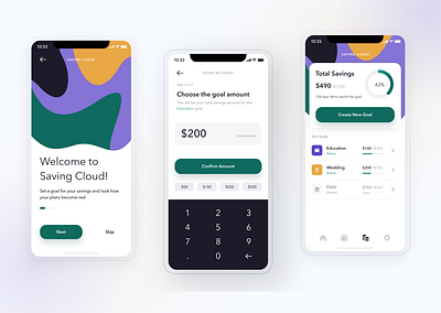 Saving Cloud app banking finance fintech mobile onboarding saving ui