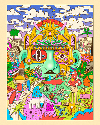 Monolith Garden cartoon illustration lowbrow poster trippy voodoo salad