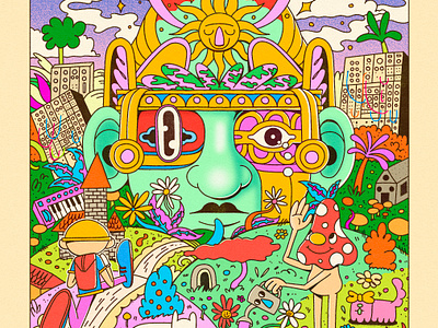 Monolith Garden cartoon illustration lowbrow poster trippy voodoo salad