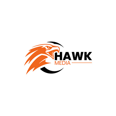 Premium (Hawk Media) minimal custom logo design - EARTH SHOHAG. bird media logo business logo corporate logo custom logo earth shohag hawk logo hawk media logo logo logo design media logo minimal logo orange black logo