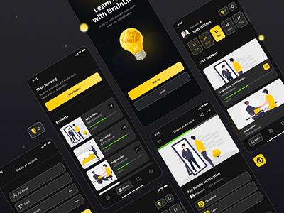 Learning app app dark mode design home page mobile ui ux