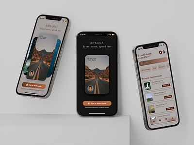 ARKANA travel app concept 3d app brown dark minimalism mobile mockup travel ui ux