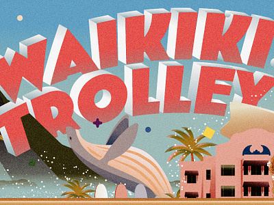 Waikiki Trolley & Scenery hawaii illustration summer travel trolley vacation waikiki