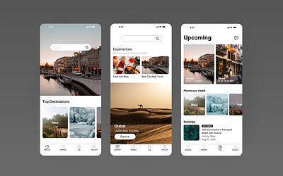 Travel App // Discover / Trip plan / Signup appdesign discoverpage homepage mobileui productdesign signup travelapp travelplanner ui