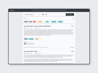 Das Projekttagebuch clean ui documentation feed search ui ux web app