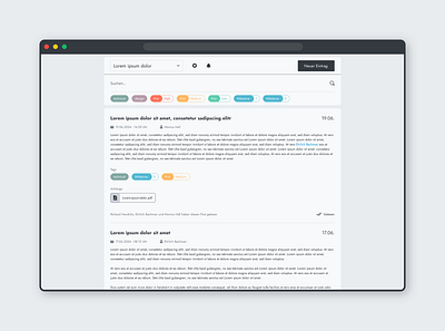 Das Projekttagebuch clean ui documentation feed search ui ux web app