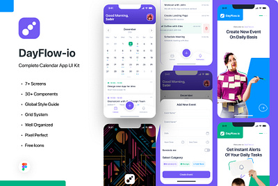 DayFlow - Calendar App UI Kit Design app ui design calendar app calendar events calendar ui daily planner dayflow dribbble showcase event management event planner event scheduler productivity app productivity tools reminder app schedule organizer task management task scheduler task tracker time management time planner to do list