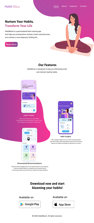 landing page for a Mobile App - Habit Bloom ui