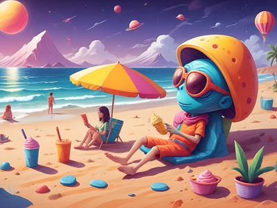 Alien's First Summer Vacation on Earth - illustrator 👽🏖️ 3d agency app art branding creative design dribbble graphic design illustration illustrator logo summer ui ux vector weekly post