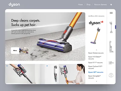 Dyson Cordless brian white interface machine menu navigation product select selection ui user interface ux vacuum web