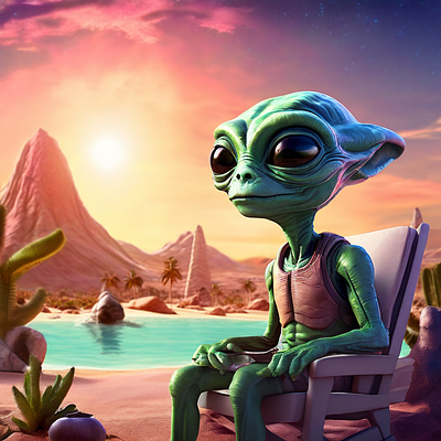 Illustration of an Alien's First Summer Vacation on Earth 👽🏖️ 3d graphic design illustration motion graphics