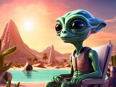 Illustration of an Alien's First Summer Vacation on Earth 👽🏖️ 3d graphic design illustration motion graphics