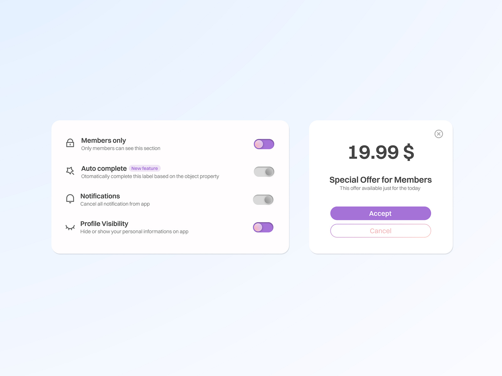 Settings & Modal Design by Sedef Hicyilmaz on Dribbble