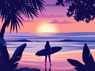 Hawaiian life art beach dream girl graphic design hawaii illustration island lifestyle ocean procreate sea sky sun sunset surf surfboard tropical waves woman