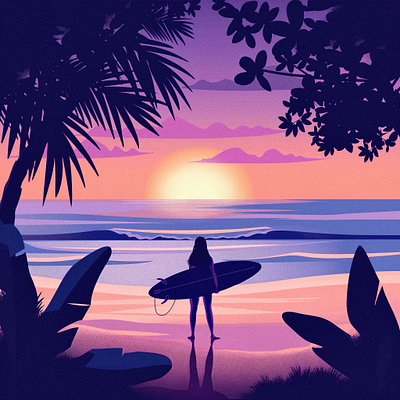 Hawaiian life art beach dream girl graphic design hawaii illustration island lifestyle ocean procreate sea sky sun sunset surf surfboard tropical waves woman