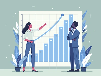 Business Growth Statistics Illustration asian black blue boho colour business business illustration businessman character chart design flat green growth illustration man people statistics vector web woman