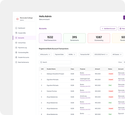 Payment Settlement Web app (Admin) design figma ui