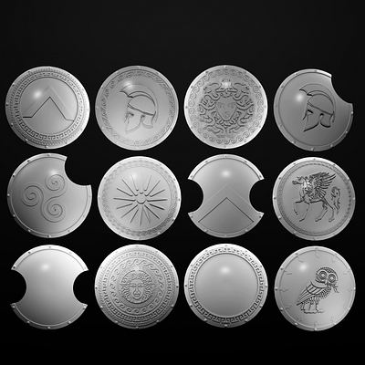 Ancient greek/hellenic themed shields 3d 3d art 3d model 3d printing 3d sculpting blender design illustration ui warhammer