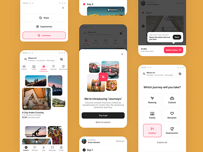 AirBnB's Journeys airbnb animation app bottom sheet collage feature flow guide itinerary journey mobile photo red selection tour travel