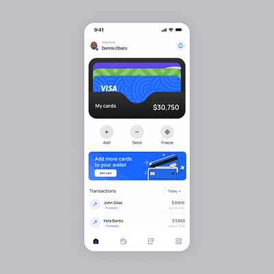 Fintech app blue branding cards creditcard fintech mobileapp money transactions ui uiux ux wallet