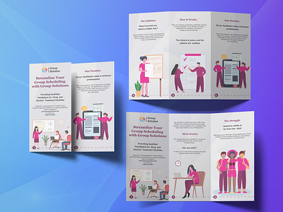 A Tri-fold Brochure Design for Group Solutions addiction recovery bold design brochure design graphic design group therapy healthcare design medical design mental health awareness minimalist design print design scheduling treatment facilities tri fold brochure