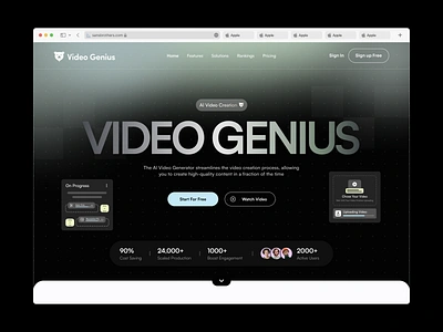 Video Genius - AI Video Generator agency ai artificial dark digital elementor framer generator intelligence landing marketing mode page saas software ui video webflow website wordpress