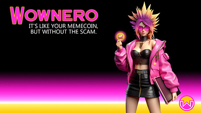 Wownero Chan Promotional Wallpaper branding character concepts crypto finance graphic design illustration logo meme memecoin photoshop professional promo wallpaper wownero